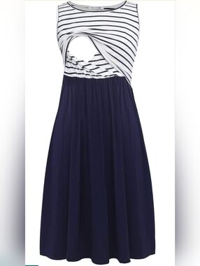 Elegant Striped Navy and White Dress